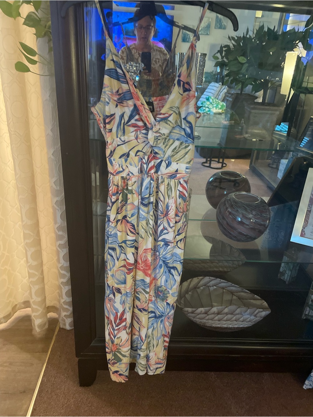 Angie Cream Maxi Dress with Blue, Pink & Yellow Floral Print